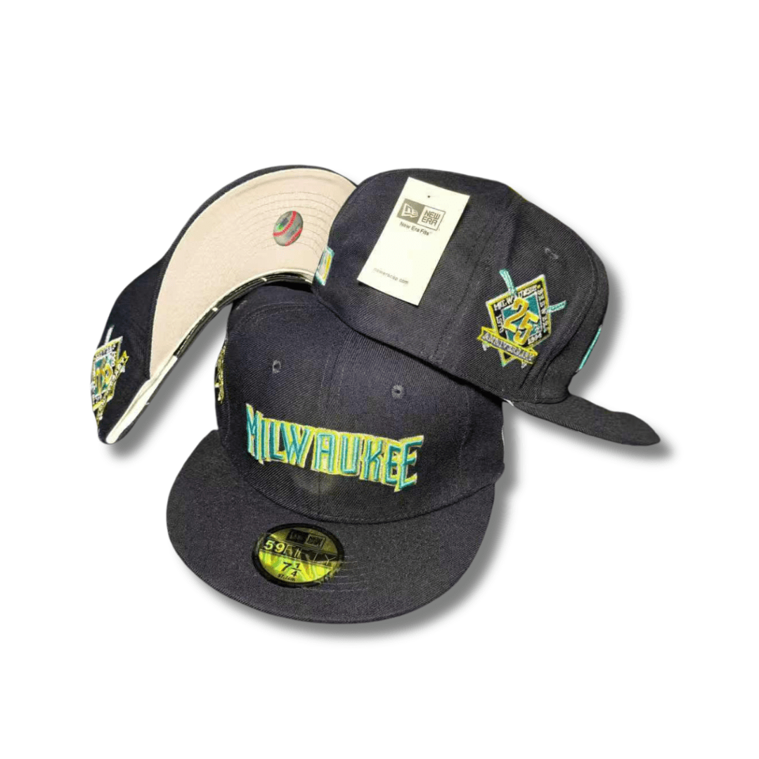 Milwaukee Fitted Hat with Embroidered Script and Commemorative Patch Black - Fitted